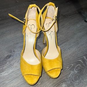 Yellow suede heels